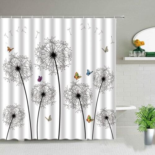 Dandelion Floral Butterfly Shower Curtain Set Plant Flowers Bathroom Curtains Bath Decor Curtain 3d Waterproof Polyester Cloth