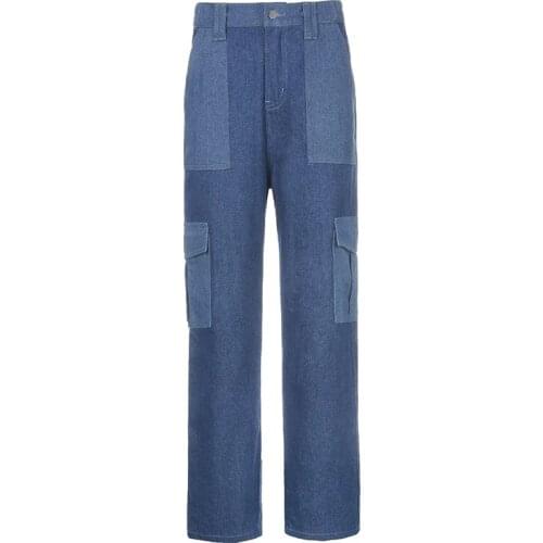 Fanco Autumn 2020 Pocket Patchwork Streetwear Hip Hop Jeans Women Long Trouses Denim Fashion High Waist Female Panelled Elastic