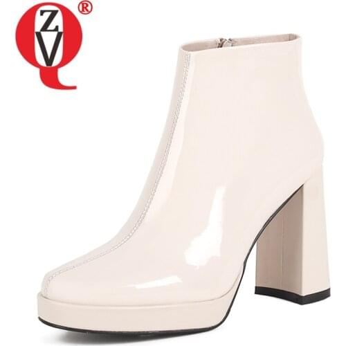 ZVQ Women winter New Style Leisure working short boots Genuine Leather Good Qualtiy Pumps Heels Square Toe Solid color Concise