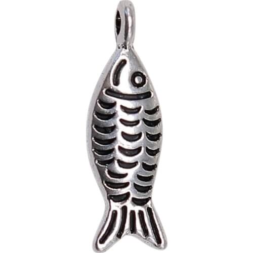 WYSIWYG 10pcs 20x6mm Antique Silver Color Fish Charms Pendant For Jewelry Making
