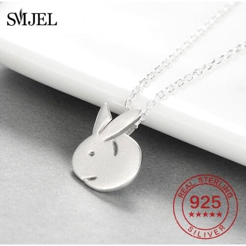100% 925 Sterling Silver Bunny Rabbit Necklaces for Women Girls Cute Accessories Animal Jewelry Choker Femme 2021Birthday Gifts
