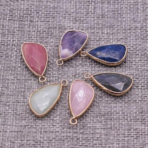 2pcs Natural Stone Crystal Water Drop Lapis Lazuli Rose Quartzs Pendants for Earring Necklace Jewelry Making DIY Size 14x26mm