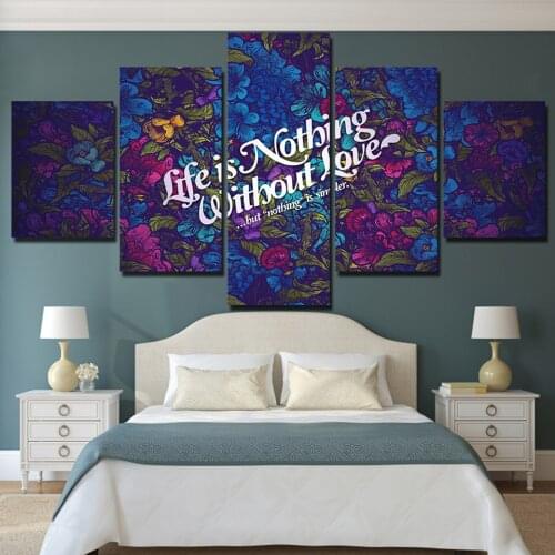 5 Panel Life Is Nothing Without Love Quote Painting Canvas Art Home Room Decoration Canvas Print Painting Canvas Art Framework