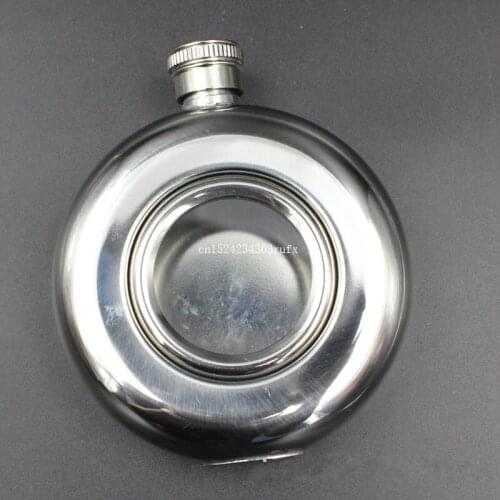 50pcs 5OZ Stainless Steel Hip Flask Whiskey Wine Bottle Single-sided Round Transparent Glass Alcohol Liquor Pocket Flagon