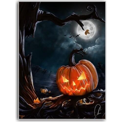 New DIY 5D Halloween Diamond Painting Halloween Kits Full Square Diamond Embroidery Moon Tree Diamond Mosaic Pumpkin HomeDecor