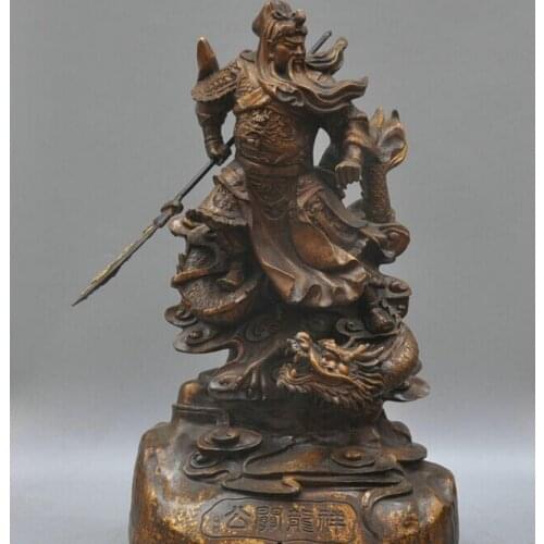 Bi002020 20' Bronze Auspicious Dragon Guan Yu Guan Gong Hero Sculpture Statue