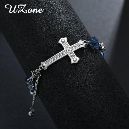 UZone 2018 Latest Fashion Sliver Cross Bracelets B Heart Bangle Stainless Steel For Friend Family Gift