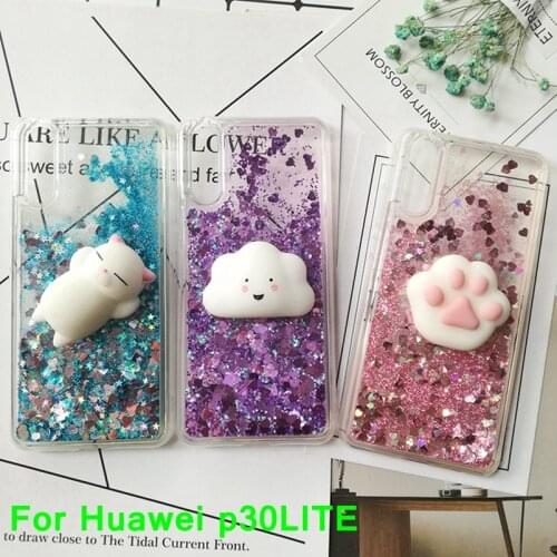 3D Squishy Cat Case For huawei P20 Lite P30 Pro P30 Lite Mate 30 LitCase Liquid Quicksand Glitter Silicone Case Cover Coque