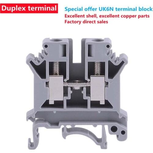 10 pieces of UK6N terminal block screw rail type pure copper voltage terminal 6mm square non-slippery flame retardant factory di