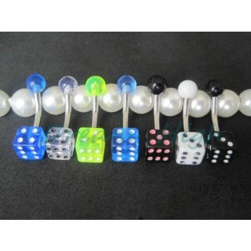 Navel Belly Bar Dice belly ring Body piercing Jewelry 7 color in stock100pcs/lot Fancy Belly Button ring