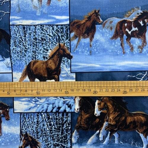 Beautiful Horse Cotton Fabric Horse Runing In Snow Forest Printing Cloth Patchwork Sewing Material Diy Man Shirt Clothing/Dress