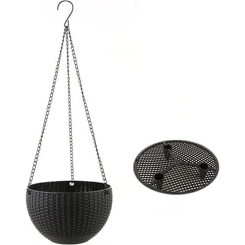 Creative Flower Basket Hanging Garden Rattan Hydroponic Green Dia 21cm Lazy Self-absorbent Metal Sheltered Plastic Flowerpots
