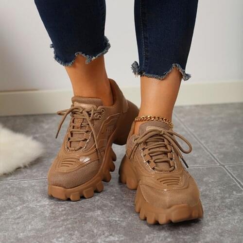 Women Sneakers Thick Bottom Shallow Lace-Up Solid Plus Size Female Vulcanized Shoes Fashion Comfortable Leisure Ladies Footwear