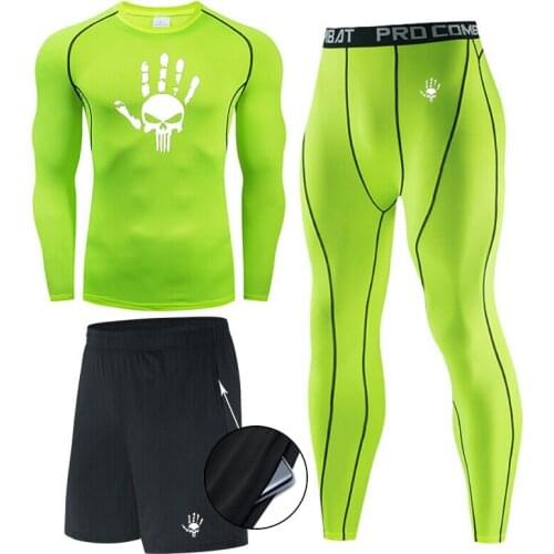 Summer Men Short Suit Running Training Kit Sweat Quick Dry Workout Clothing Compression Tights Jogging Pants 3 Piece Tracksuit