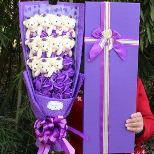 Teddy Bear Cartoon Bouquet Lovely Plush Doll Toys Bouquet with Artificial Soap Flowers Valentines Day Wedding Party Decoration