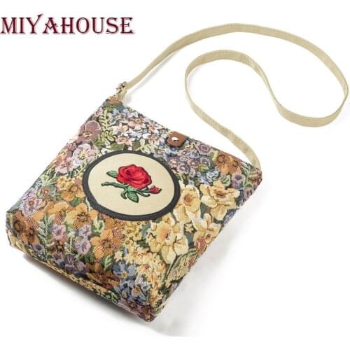 Miyahouse Fashion Imitate Embroidery Female Shoulder Bag Vintage Rose Ladies Crossbody Bag Floral Design Women Messenger Bag
