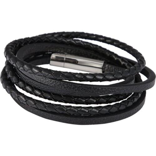 Trendy Genuine Leather Bracelets Punk Rock Men Stainless Steel Multilayer Braided Rope Bracelet For Women Male Jewelry 2021