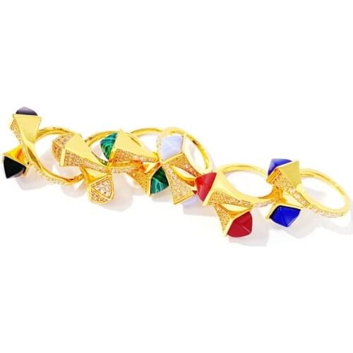 Fashion Colorful Stone Double Pagoda Women Rings