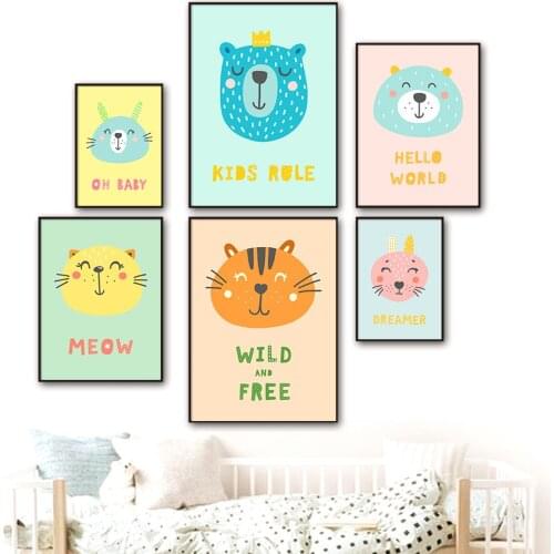 Cartoon Bear Cat Rabbit Growing Up Quotes Nordic Posters And Prints Wall Art Canvas Painting Wall Pictures For Kids Room Decor