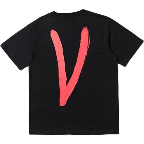 Classic Vlone Short-sleeved Female Couple Loose Street Hip-hop Big V Trend T-shirt Mens Cotton Round Neck 015