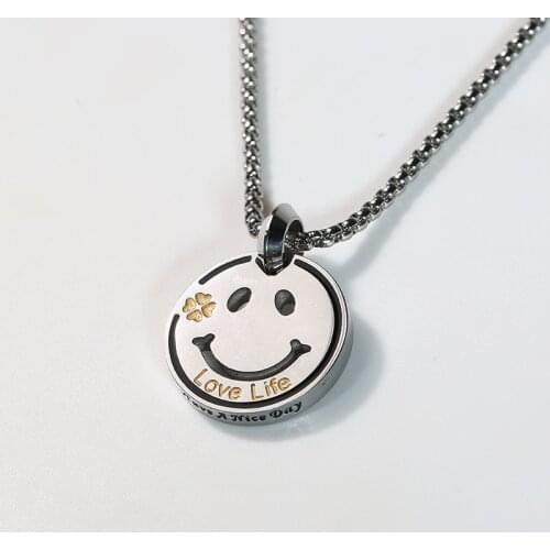 Mens Necklaces Stainless Steel Smiley Pendants Necklace Women Round Male Accessories Hip Hop Chain Necklace Jewelry On The Neck