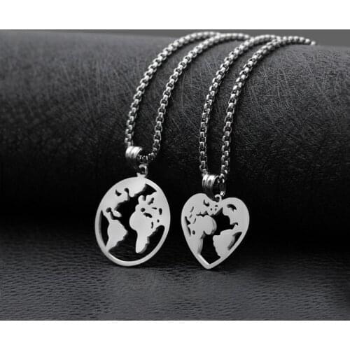 Map Love Pendant Stainless Steel New Product All-match Polished Necklace Mens and Womens Necklace