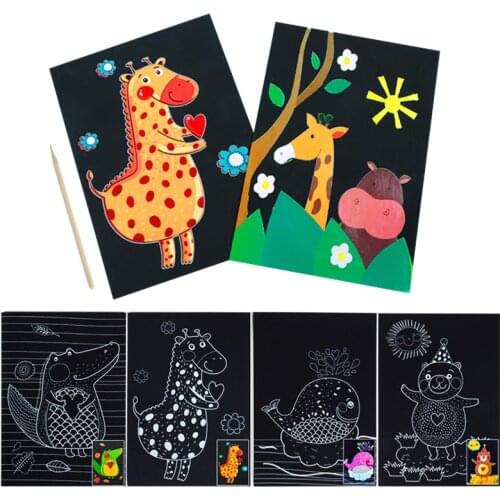 New Magic Scratch Painting Art Paper Card Set Cute Cartoon Zoo Sea Animal Kids Learning Art Painting Boys Girls Children Gifts