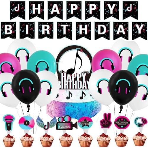 32/38Pcs Music Note Party Theme Set Included Happy Birthday Banner, Balloons,Cupcake Toppers, Birthday Decor for Girls and Boys