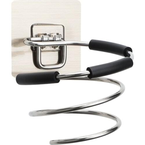 Hair Dryer Holder Rack Bracket Wall Mounted Self Adhesive Stainless Steel Spiral Hair Dryer Shelf Holder Bathroom Organizer Tool
