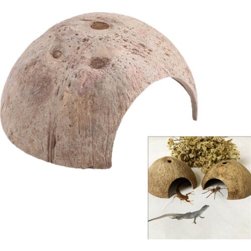 Reptile Hide Habitat Natural Coconut Shell Cave Lizard Spider Small Animal Cave House Reptiles Amphibians Supplies C42