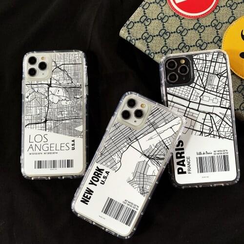 NEW Ins Travel Country Sketch City Map Phone Case For IPhone 11 Transparent Soft Back Cover For IPhone 6/7/8/XS/MAX/X/XR