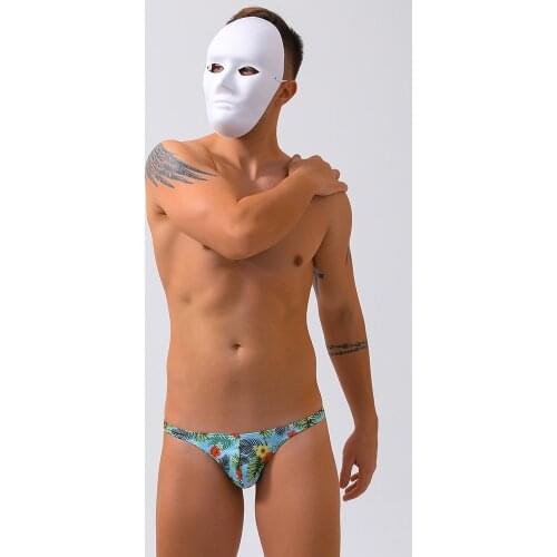 New blue print sexy tight narrow low waist swimwear 2021 men sports thong beach shorts swim briefs bikini swimsuits small size