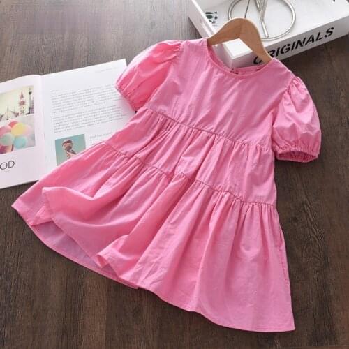 Girls Princess Dresses 2021 New Summer Kids Solid Color Sweet Clothing Children Short Sleeve Children Ruffles Vestidos