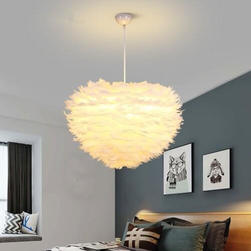 Pendant Lights Romantic Dreamlike Goose Feather Bedroom Living Room Parlor Hanging Lamp E27 Fixtures White and Gray