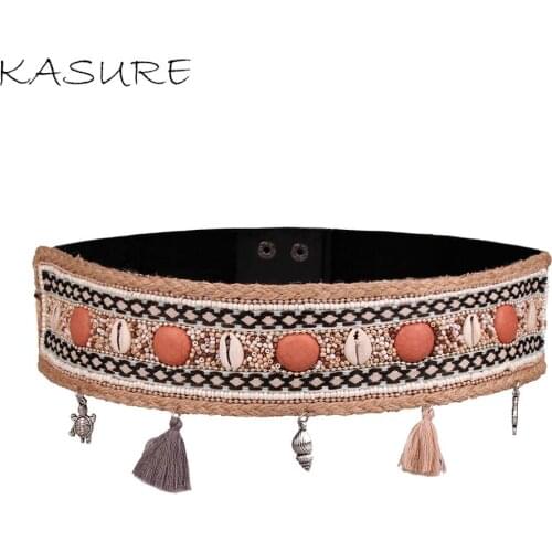 KASURE Fashion Woman Belt Nature Sea Shell Boho Waistbelts Beads Flower Vintage Wedding Waistband Bohemian Dress Decoration Belt