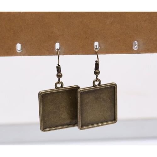Reidgaller 20pcs antique bronze fit 20mm square cabochon earring base diy blank earrings hooks findings
