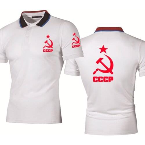 Mens Casual polo shirt CCCP logo printing summer solid color high quality cotton and linen Harajuku fashion mens clothing