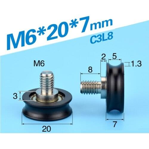 4PCS 5*20*7mm M6*20*7mm U type groove pulley wheel groove embedded 625 zz 3D printer plastic bags bearing pulley wheel