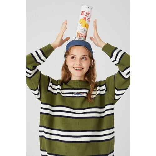 YUPINCIAGA 2020 Spring New Women Man Striped Sweater Round neck Knitted Letter Embroidery Sweate Loose Warm Jumper Pullovers