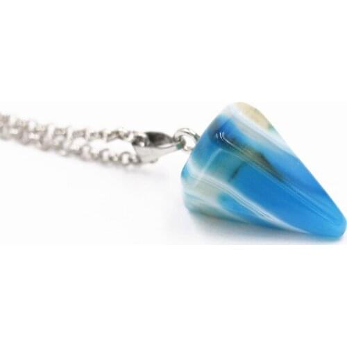 Unique Silver Plated Natural Blue Stripe Agate Crystal Hexagonal Chakra Healing Point Pendulum Stone Pendant 50pcs Lot Wholesale