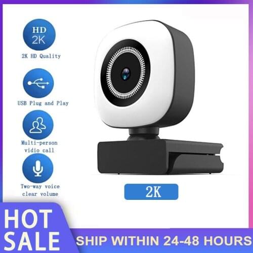 Webcam 1080P 2K HD Web Cam Auto Focus USB Computer Web Cameras PC Camera Web Cam With Ring Fill Light For For Broadcast Live
