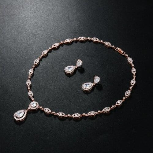 WEIMANJINGDIAN New Arrival Halo Teardrop and Eye Shape Cubic Zirconia Necklace Earring Wedding Jewelry Set
