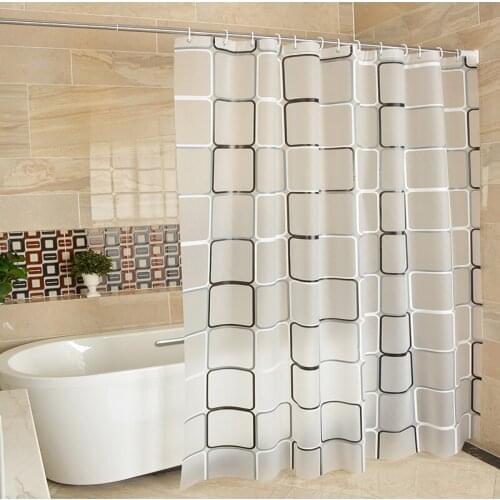 Modern PEVA Shower Curtain with Hooks Waterproof Mildewproof Black and White Plaid for Bathroom or Partition