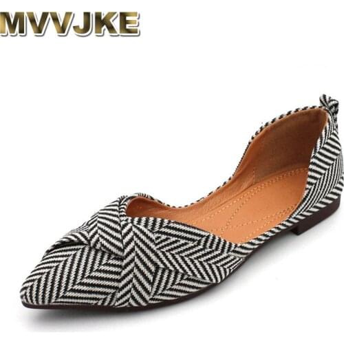 MVVJKE Woman Flats Newest Striped Flat Boat Shoes Summer Shallow Pointed Toe Casual Shoes Comfortable Flats Women Shoes