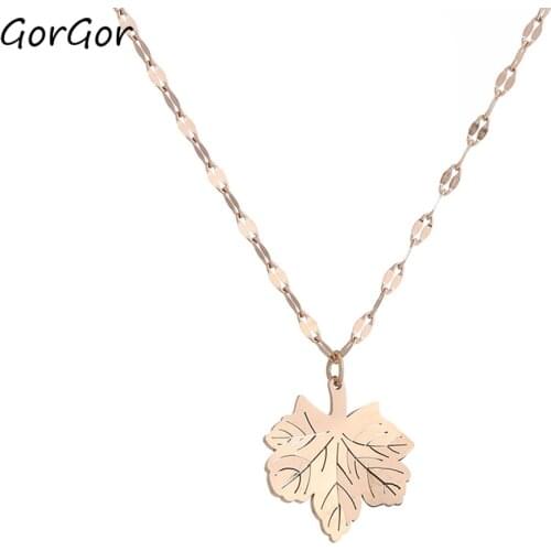 GorGor Necklace Women Titanium Steel Material Pattern Maple Leaf Pendant Rose Gold Exquisite Elegant Anniversary Jewelry X006