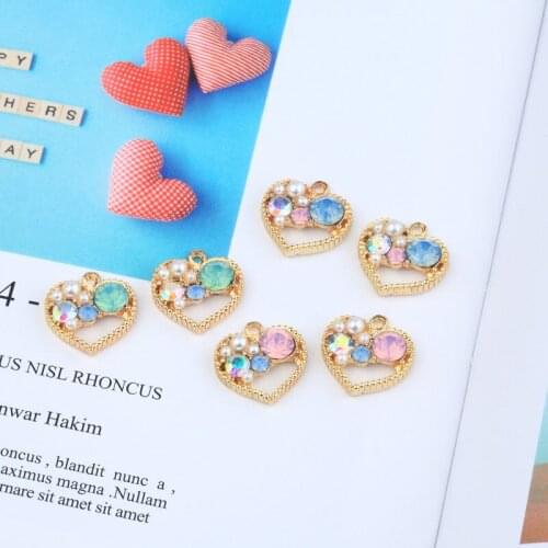 10Pcs Chic Hearts With Rhinestone Charms Gold Color Metal Love Shaped Pendants Trinket Couple Jewelry Accessories DIY Earrings