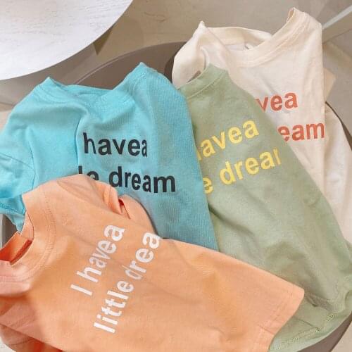 2021 Summer New Baby Boys Girls T-shirt Solid Color Letter Casual Cotton T Shirts Tee for 1-6Y Kids