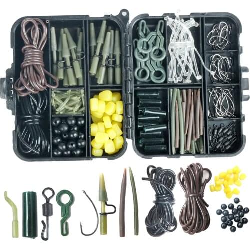 225pcs Fishing Tackle Box Carp Weights Baits Safety Hooks Swivels Hair Rigs Saltwater & Freshwater