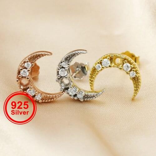 3MM Round Bezel Solid 925 Sterling Silver Gemstone Prong Studs Earrings Settings DIY Findings Rose Gold Plated 1706034