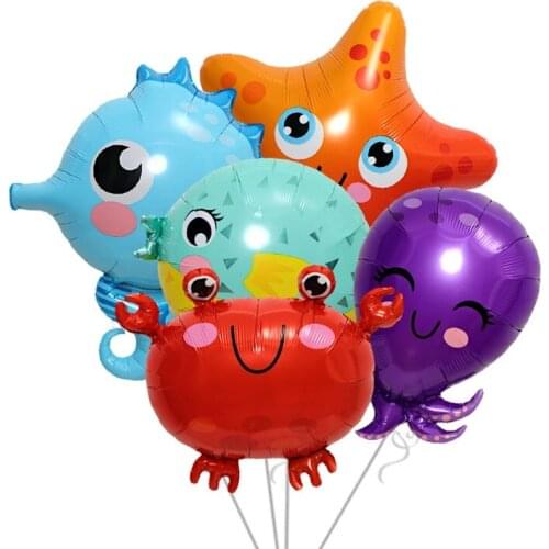 5pcs/set crab Hippo wall Sea World Fish Foil Balloons Classic Toys Octopus Shark Helium Safari Decorations Birthday Party Favors